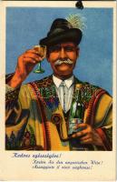 Kedves egészségére! Magyar bor reklámlap, folklór / Hungarian wine advertising propaganda, folklore s: Pálinkás Gy.