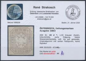 Newspaper stamp, brown lilac with watermark, with original gum. Certificate: Strakosch Barnáslila Hí...