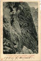 1904 Tátra, Magas-Tátra, Vysoké Tatry; Ferenc József-csúcs tájrészlete hegymászókkal. A Próba. Feitzinger Ede 1903/13. 27L. / Partie von der Franz-Josef-Spitze, die Probe / Stít Frantiska Jozefa (Gerlachovsky stít) / mountain peak, mountain climbing in the High Tatras (b)