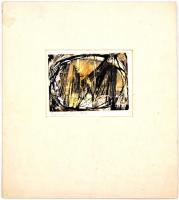 Rácz András (1926-2013): Composition. Hideg zománc, papír, jelzett, paszpartuban, 9,5×13 cm