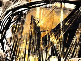 Rácz András (1926-2013): Composition. Hideg zománc, papír, jelzett, paszpartuban, 9,5×13 cm