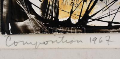 Rácz András (1926-2013): Composition. Hideg zománc, papír, jelzett, paszpartuban, 9,5×13 cm