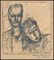 Kass jelzéssel: Fejek. Tus, papír, kartonra ragasztva, 13×13 cm