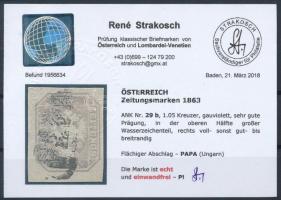 Newspaper stamp, greyviolet, large watermark part "PAPA" Certificate: Strakosch Hírlapbély...