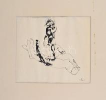 Szász Endre (1926-2003): Tenyéren a világ. Tus, papír, jelzett, 14,5x16,5 cm