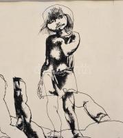 Szász Endre (1926-2003): Tenyéren a világ. Tus, papír, jelzett, 14,5x16,5 cm