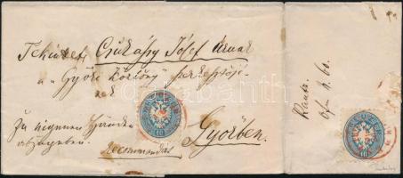 ~1864 2 x 10kr on registered domestic cover red 