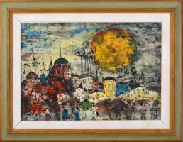 Bornemisza László (1910-1995): Meseváros. Olaj, farost, jelzett, keretben, 35×49,5 cm