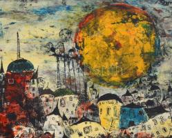 Bornemisza László (1910-1995): Meseváros. Olaj, farost, jelzett, keretben, 35×49,5 cm