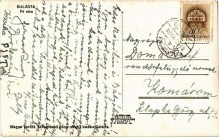 1939 Galánta, Fő utca, templom, kerékpárok, autó, dohányáruda. Magyar Tanítók Szövetkezeti Könyvesbo...