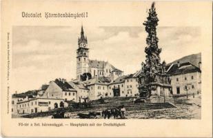 Körmöcbánya, Kremnitz, Kremnica; Fő tér, Szentháromság szobor. Braun Ármin kiadása / Hauptplatz, Dreifaltigkeit / main square, Trinity statue