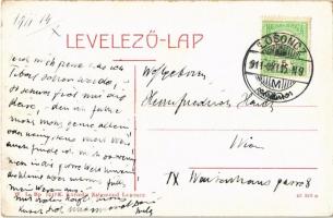 1911 Losonc, Lucenec; Kubinyi tér, templom, Kármán könyvkereskedés, könyvnyomda és könyvkötészet, gy...