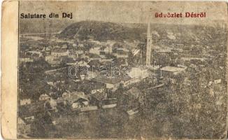 Dés, Dej; látkép, templom / general view, church + 1940 Szamosújvár visszatért So. Stpl. M. KIR. POSTA 205 (lyuk / hole)