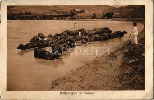 1914 Nagyszeben, Hermannstadt, Sibiu; Büffelherde im Wasser / Bivalycsorda a vízben. Verlag Emil Fischer Hofphotograph. Druck v. Jos. Drotleff / herd of buffalo in the water (EK)