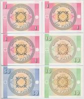 Kirgizisztán 1993. 1t (3x) + 10t (2x) + 50t T:I
Kyrgyzystan 1993. 1 Tyiyn (3x) + 10 Tyiyn (2x) + 50...