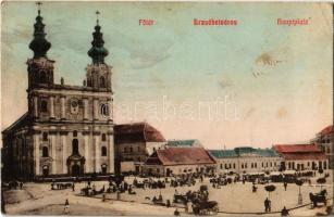 1909 Erzsébetváros, Dumbraveni; Fő tér, templom, piac, üzletek. Gustav Binder 262. / main square, church, market, shops (EK)