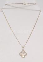 Ezüst(Ag) pancer nyaklánc, apró kövekkel és gyöngyházzal díszített medállal, jelzett, h: 46 cm, d: 1...