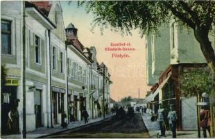 1910 Pöstyén, Piestany; Erzsébet út, Reiszmann Adolf. Meteor fényirda kiadása / street, shop