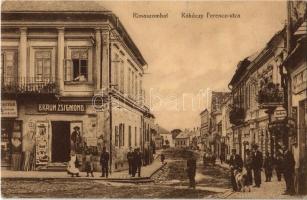 1917 Rimaszombat, Rimavská Sobota; Rákóczi Ferenc utca, kávéház, borbély, Braun Zsigmond üzlete / street, cafe, shops, barber (EK)