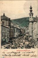 1902 Selmecbánya, Banská Stiavnica; Fő tér, piac, Singer Ignátz üzlete. Joerges / main square, market, shop (EK)