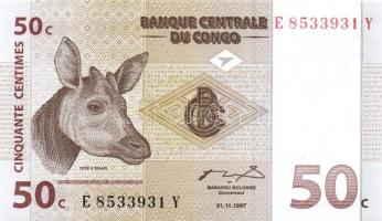 Kongó 1997. 1c, 5c, 10c, 20c, 50c + 2003. 10Fr, 20Fr T:I Összesen 7klf db!