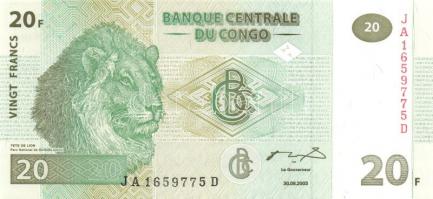Kongó 1997. 1c, 5c, 10c, 20c, 50c + 2003. 10Fr, 20Fr T:I Összesen 7klf db!