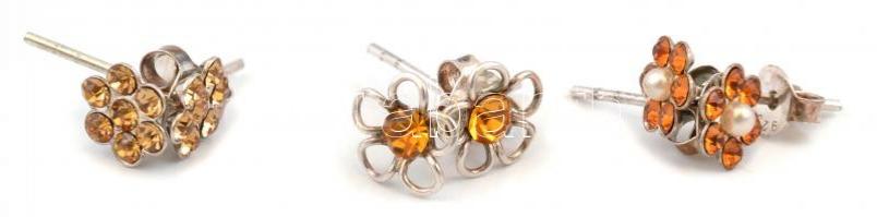 Ezüst(Ag) 3 pár apró köves fülbevalópár, jelzett, bruttó: 1,4 g