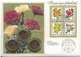 Svájc 1970-1974. 2r Br (3x) Búcsúrózsák felbélyegzett borítékon, alkalmi bélyegzővel T:1-,2 patina Switzerland 1978-1993. 2 Rappen Br (3x) Rosen zum Abschied (Farewell roses) in envelope with stamps C:AU,XF patina