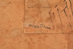 Duray Tibor (1912-1988): Asztalnál. Tus, papír, jelzett és datált (Duray T. 1942), bal alsó sarka fo...