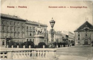 1910 Pozsony, Pressburg, Bratislava; Koronázási emlék tér és szobor, Savoy szálló / square, statue, hotel (EB)
