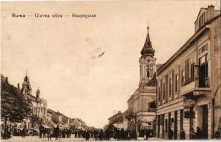 1915 Árpatarló, Ruma; Fő utca, templom, piac / Glavna ulica / Hauptstrasse / main street, church, market (EK)