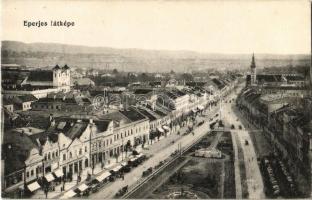 Eperjes, Presov; Fő utca, üzletek, piac. Cattarino S. utóda Földes Samu kiadása / main street, shops, market + K.u.K. Militärzensur Sitz der Kommission: Eperjes