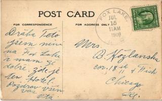 1909 Fox Lake (Illinois), Louis Krossmann Summer Resort, good fishing and hunting (surface damage)