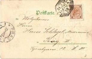 1899 Fröhliche Ostern wünsch / Easter greeting, dancing rabbits. Emb. No. 43