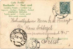 1904 Fröhliche Ostern / Easter greeting, children kissing in bunny costume. Art Nouveau Emb. litho (...