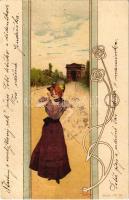 ~1899 Paris lady. Hungarian Art Nouveau, Serie 769. Nr. 1. litho s: Basch Árpád