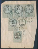 1858 Hirdetménybélyeg + 5 db szürke-kék papírú okmánybélyeg kivágáson TURKEVE