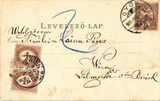 1901 Sopron, Győr-Sopron-Ebenf. vasútpálya udvara, vasútállomás, tüzér laktanya, Városliget vendéglő...