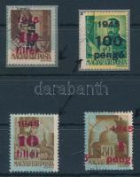1945-1946 4 klf bélyeg az alapszín elcsúszásával / 4 different stamps with shifted burelage