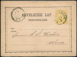 1871.05.25. Korai feladású 2kr díjjegyes levelezőlap benyomott cégjeggyel (perfin előfutár?) / 2kr PS-card, kék / blue &quot;TÖRÖK BECSE&quot; (Gudlin 350 p)