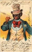 1900 Nur das beste ist gut genug, darum rauche ich Jacobi Monopol La Fleur / French cigarette advertisement with black man. litho (Rb)