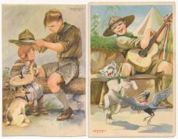 10 db RÉGI használatlan Cserkész Levelezőlapok Kiadóhivatal cserkész motívumlap, Márton L. szignóval...