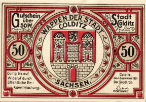 Német Birodalom/Weimari Köztársaság/Colditz 1921. 50Pf (6x) mind klf db, teljes sor T:1