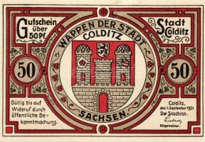 Német Birodalom/Weimari Köztársaság/Colditz 1921. 50Pf (6x) mind klf db, teljes sor T:1