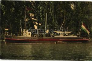 1913 Balaton, Veszprém (ZALA típusú vontatógőzös) halászhajó magyar címeres zászlókkal