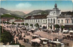 1917 Déva, Piac tér, városháza, Komáromy Kálmán és Lobstein Vilmos üzlete / market square, shops, town hall