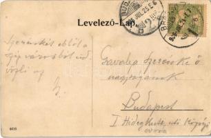 1906 Brassó, Kronstadt, Brasov; Ferenc József tér, városi vasút, vonat, üzletek / square, urban rail...