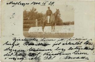 1900 Mezőhegyes, lovas katona. photo + MEZŐHEGYES-KÉTEGYHÁZA 123 SZ. mozgóposta (EK)