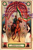 1914-1915 Hozzon Isten diadallal vissza! / WWI Hungarian military patriotic propaganda art postcard, litho s: Horváth G.