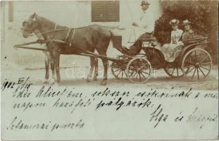 1902 Buziás, Sztamorai puszta, lovashintó hölgyekkel / horse chariot with ladies. photo (EK)